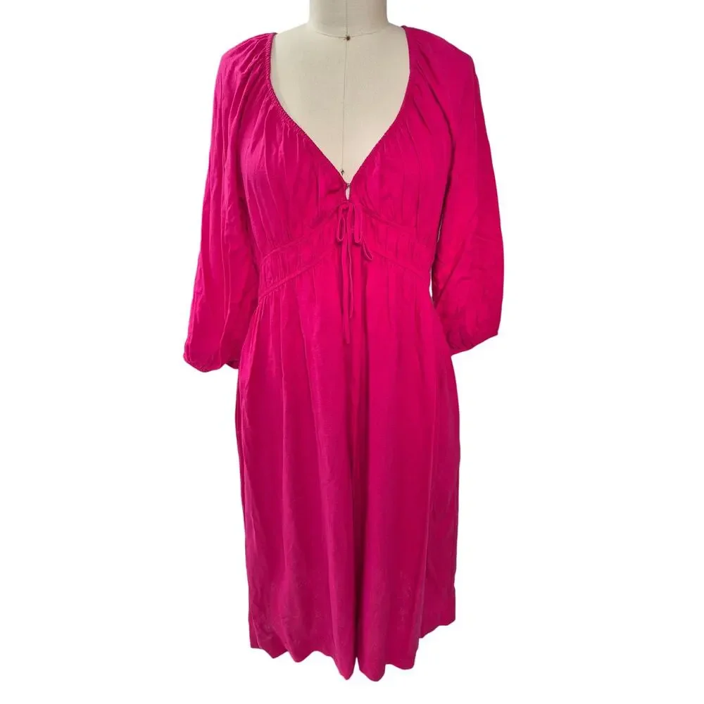 Universal Thread Linen Blend Fuchsia Midi Dress Pockets Size L - Picture 3 of 7